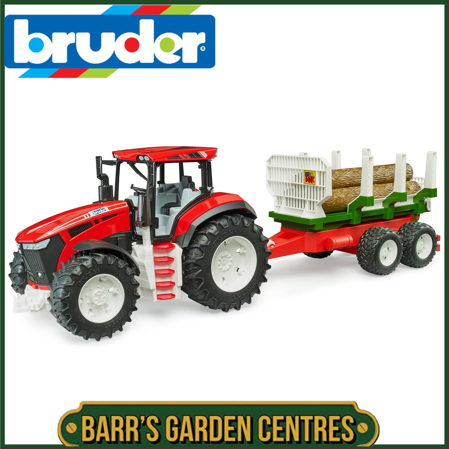 BRUDER ROADMAX Tractor with Forwarding Trailer and 3 Tree Trunks