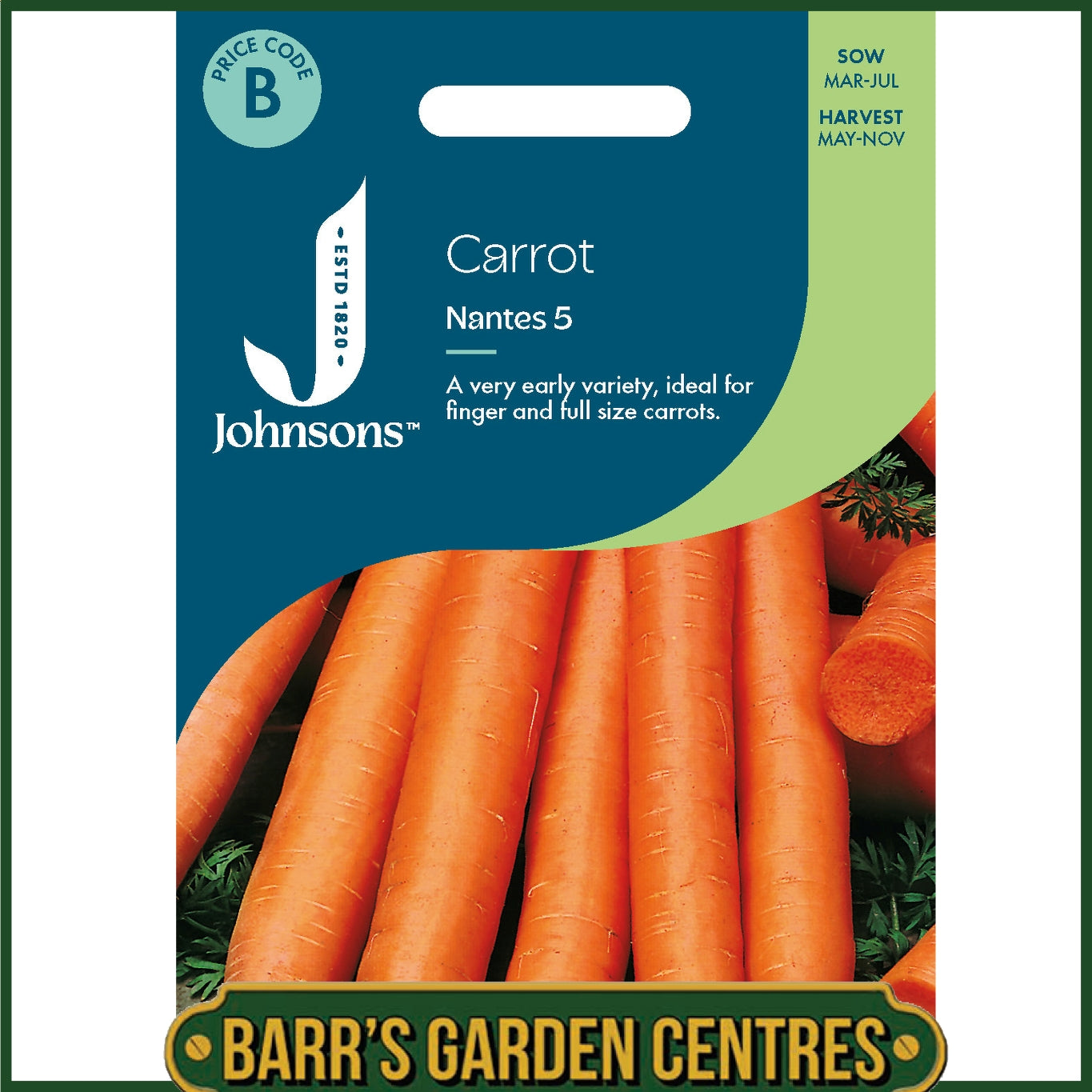 Johnsons - Carrot Nantes 5 - 1500 Seeds