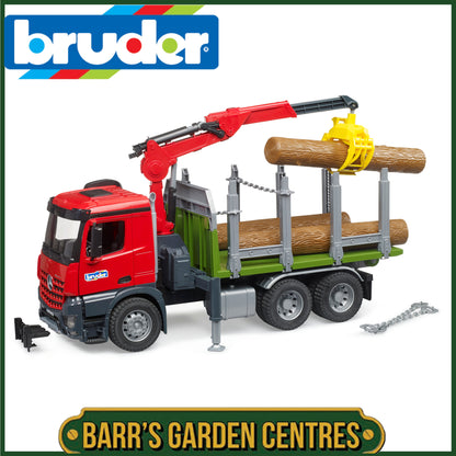 BRUDER MB Arocs Timber Truck With Loading Crane, Grab and 3 Trunks