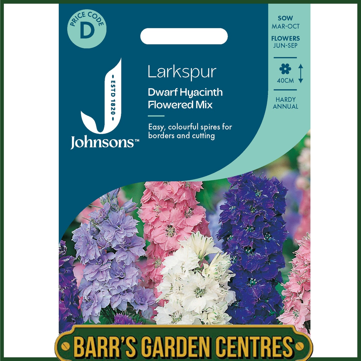 Johnsons - Larkspur Dwarf Hyacinth Flowered Mix - 300 Seeds