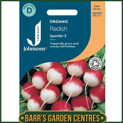 Johnsons -  Organic Vegetable - Radish Sparkler 3 - 450 Seeds