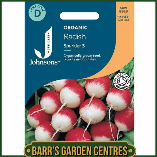 Johnsons -  Organic Vegetable - Radish Sparkler 3 - 450 Seeds