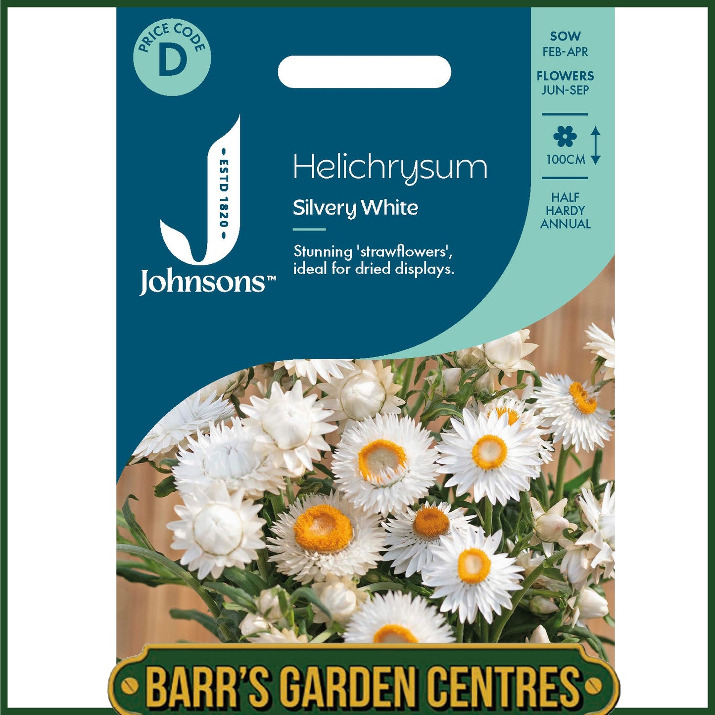 Johnsons - Helichrysum Silvery White - 500 Seeds