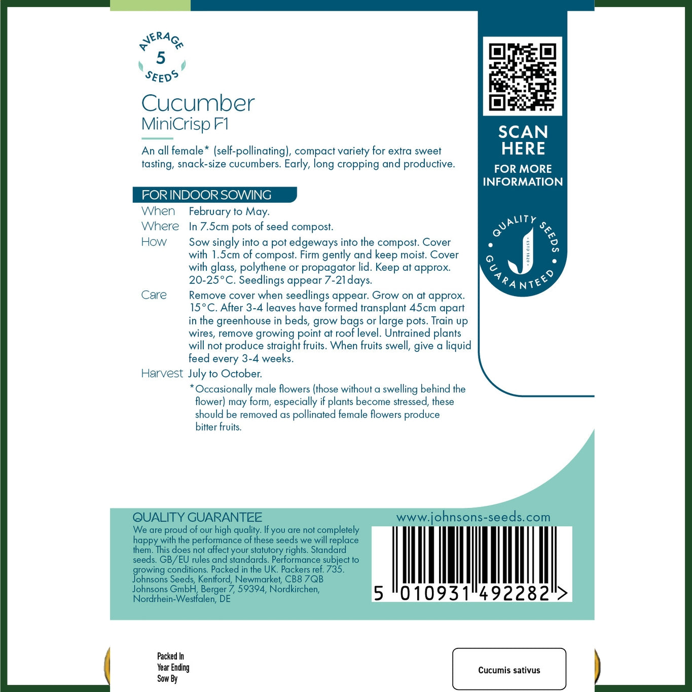 Johnsons - Cucumber Minicrisp F1 - 5 Seeds