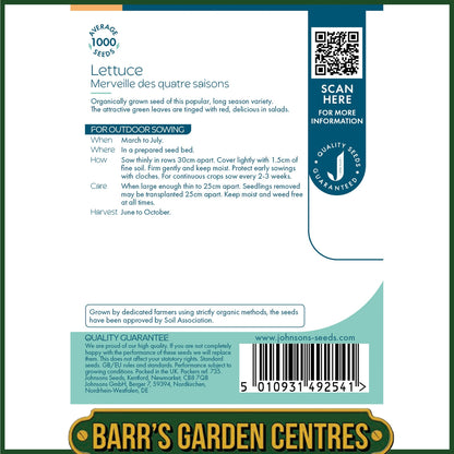 Johnsons - Organic Vegetable - Lettuce Merveille Des Quatre Saisons - 1000 Seeds