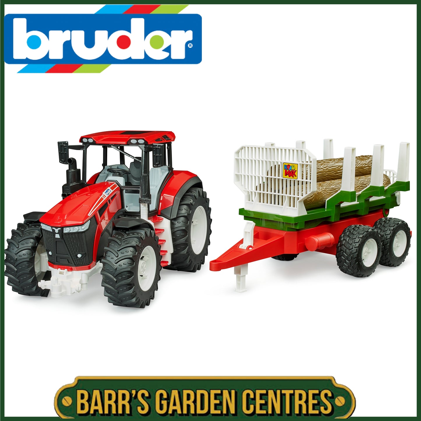 BRUDER ROADMAX Tractor with Forwarding Trailer and 3 Tree Trunks