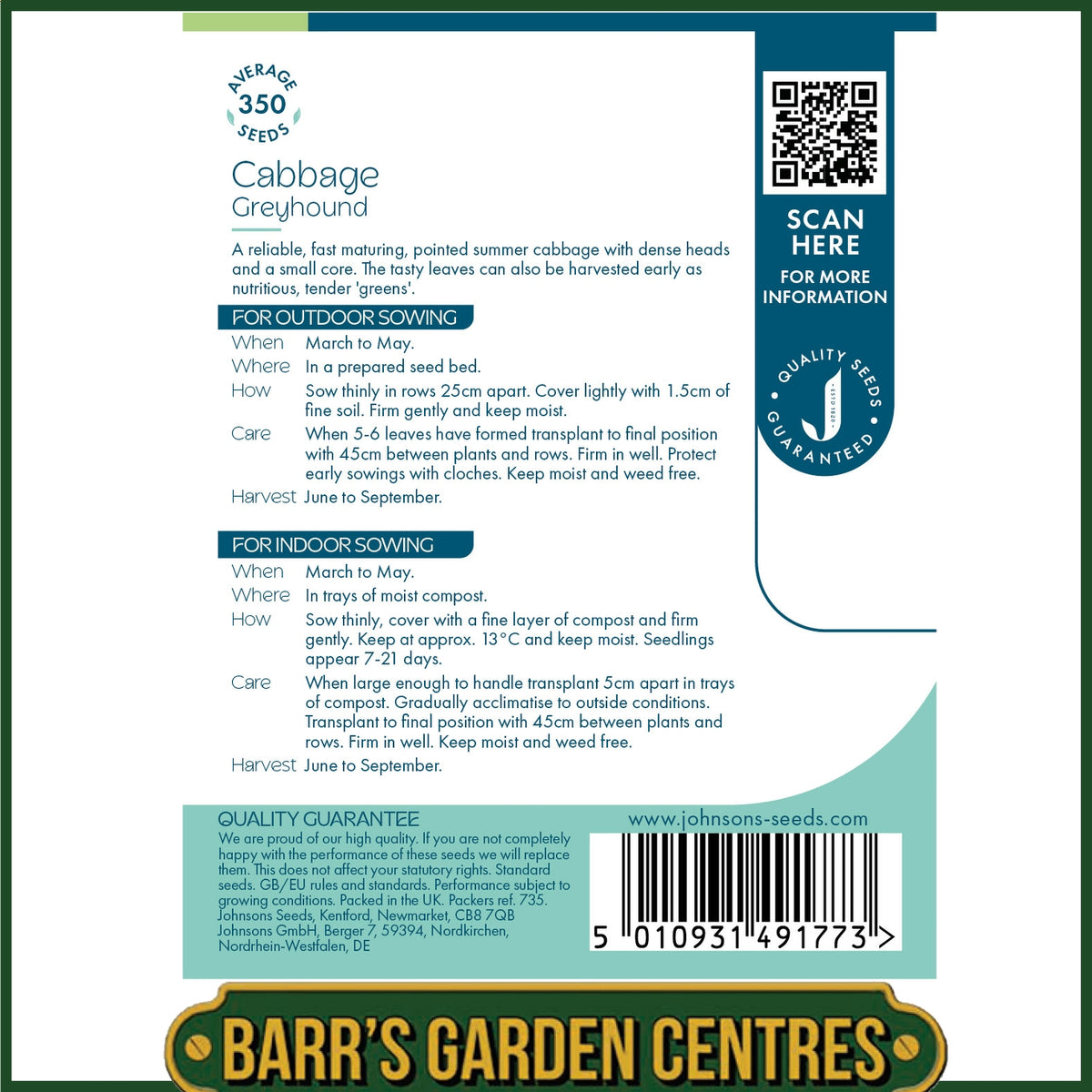 Johnsons - Cabbage Greyhound - 350 Seeds