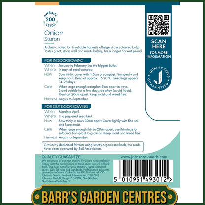 Johnsons - Organic Vegetable - Onion Sturon - 200 Seeds