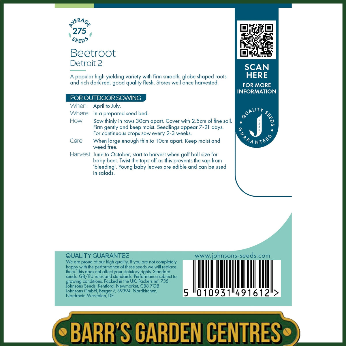 Johnsons - Beetroot Detroit 2 - 275 Seeds
