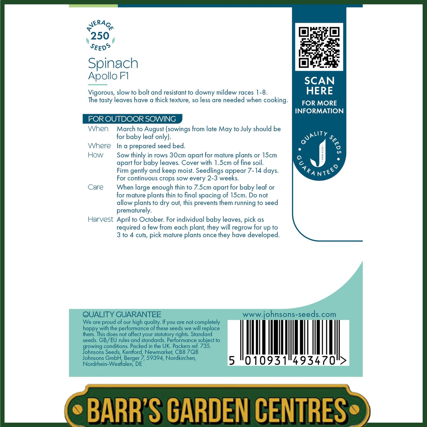 Johnsons - Spinach Apollo F1 - 250 Seeds