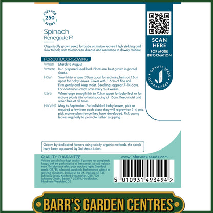 Johnsons - Organic Vegetable - Spinach Renegade F1 - 250 Seeds