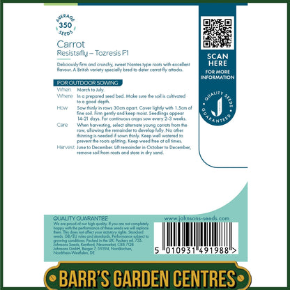 Johnsons - Carrot Resistafly - Tozresis F1 - 350 Seeds
