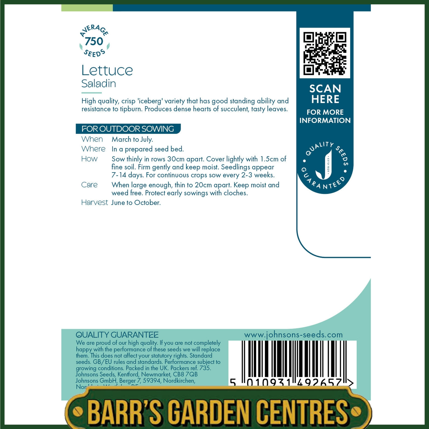 Johnsons - Lettuce Saladin - 750 Seeds