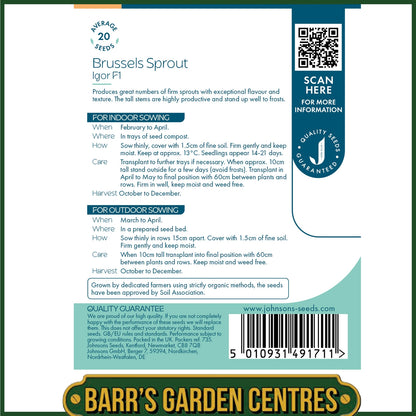 Johnsons - Organic Vegetable - Brussels Sprout Igor F1 - 20 Seeds