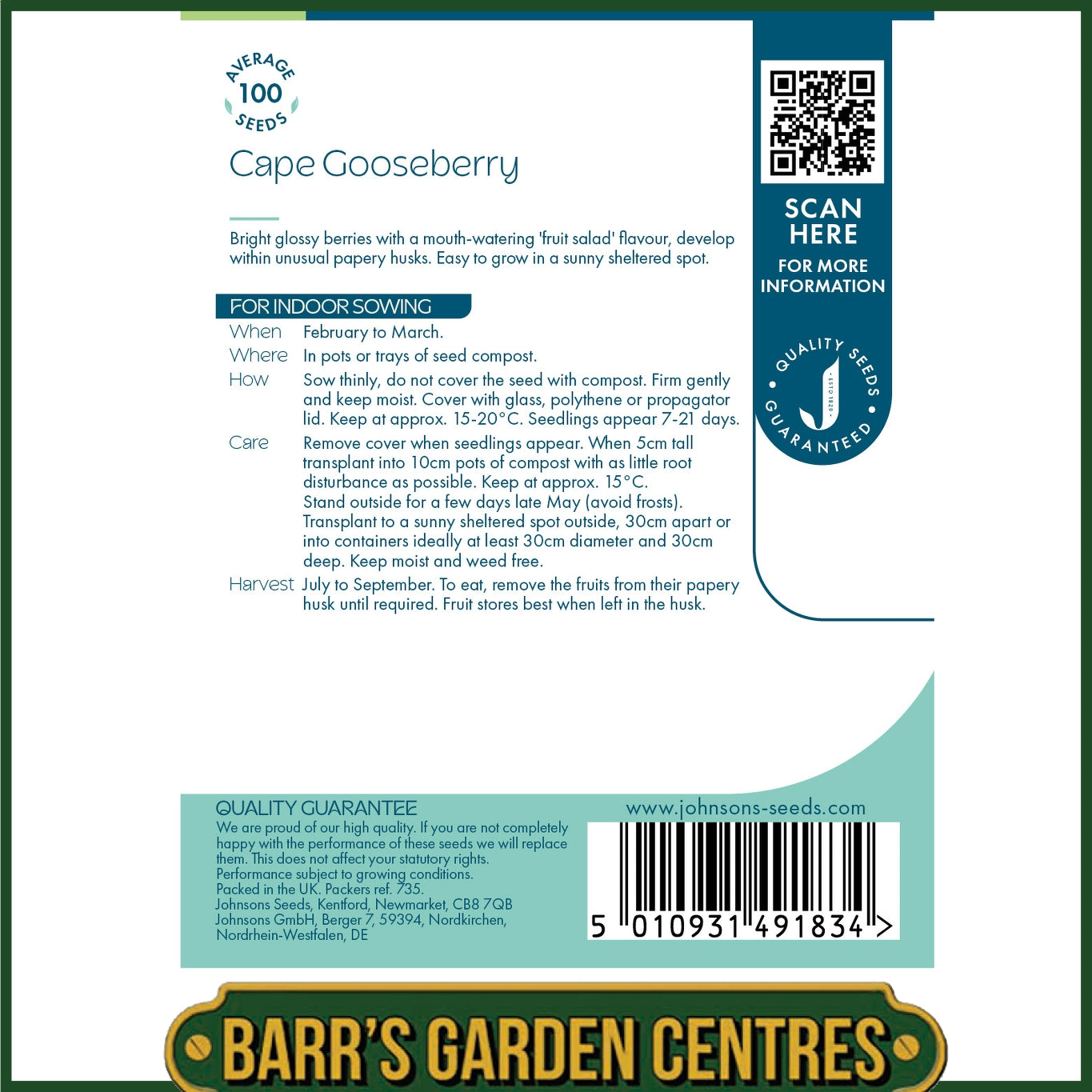Johnsons - Cape Gooseberry - 100 Seeds