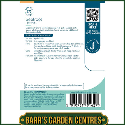 Johnsons - Organic Vegetable - Beetroot Detroit 2 - 275 Seeds