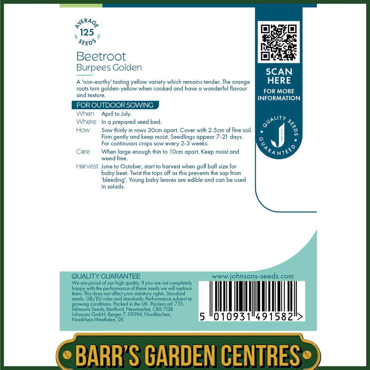 Johnsons - Beetroot Burpees Golden - 125 Seeds