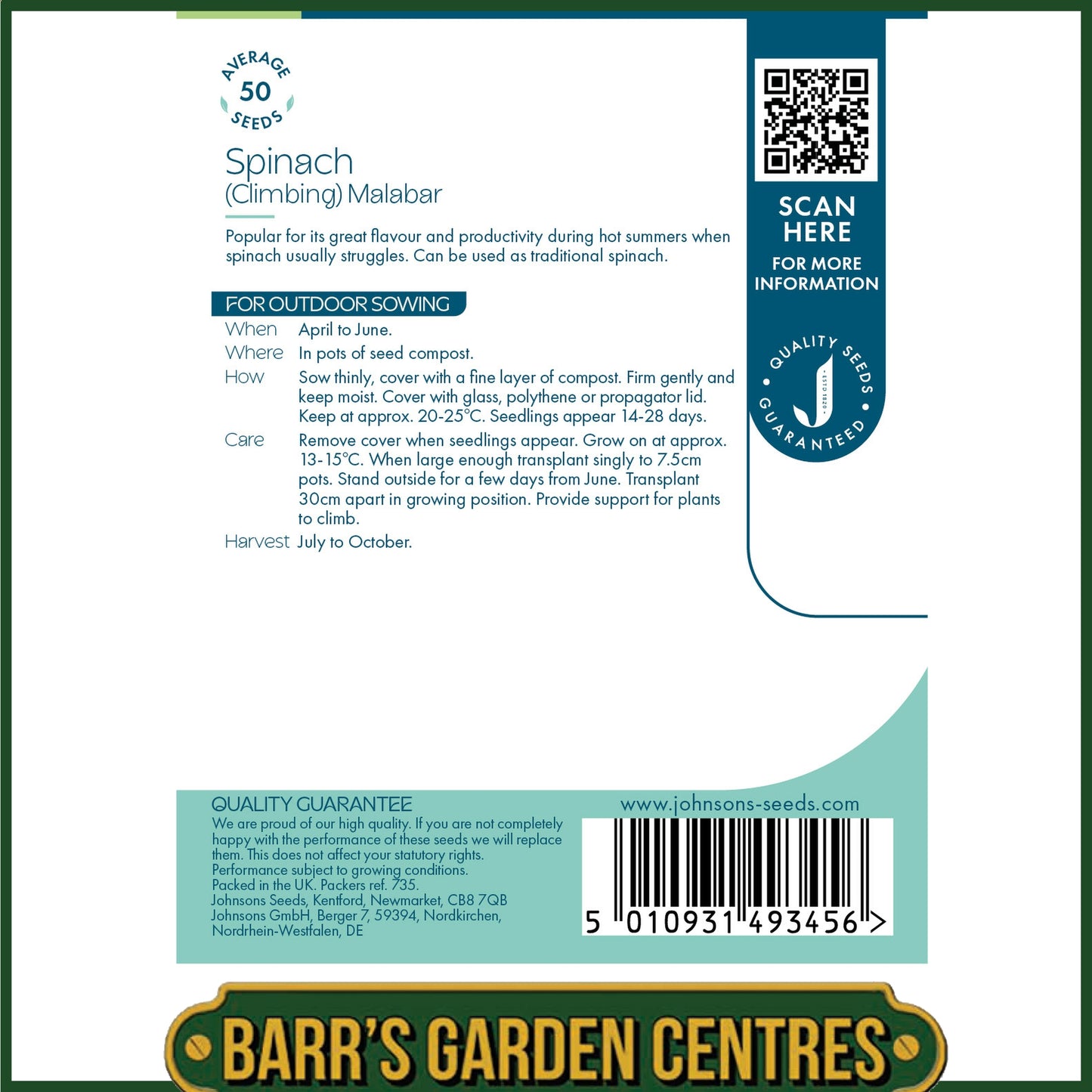 Johnsons - Spinach (climbing) Malabar Spinach - 50 Seeds