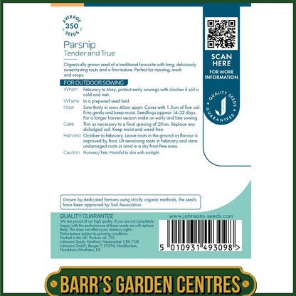 Johnsons - Organic Vegetable - Parsnip Tender & True - 350 Seeds