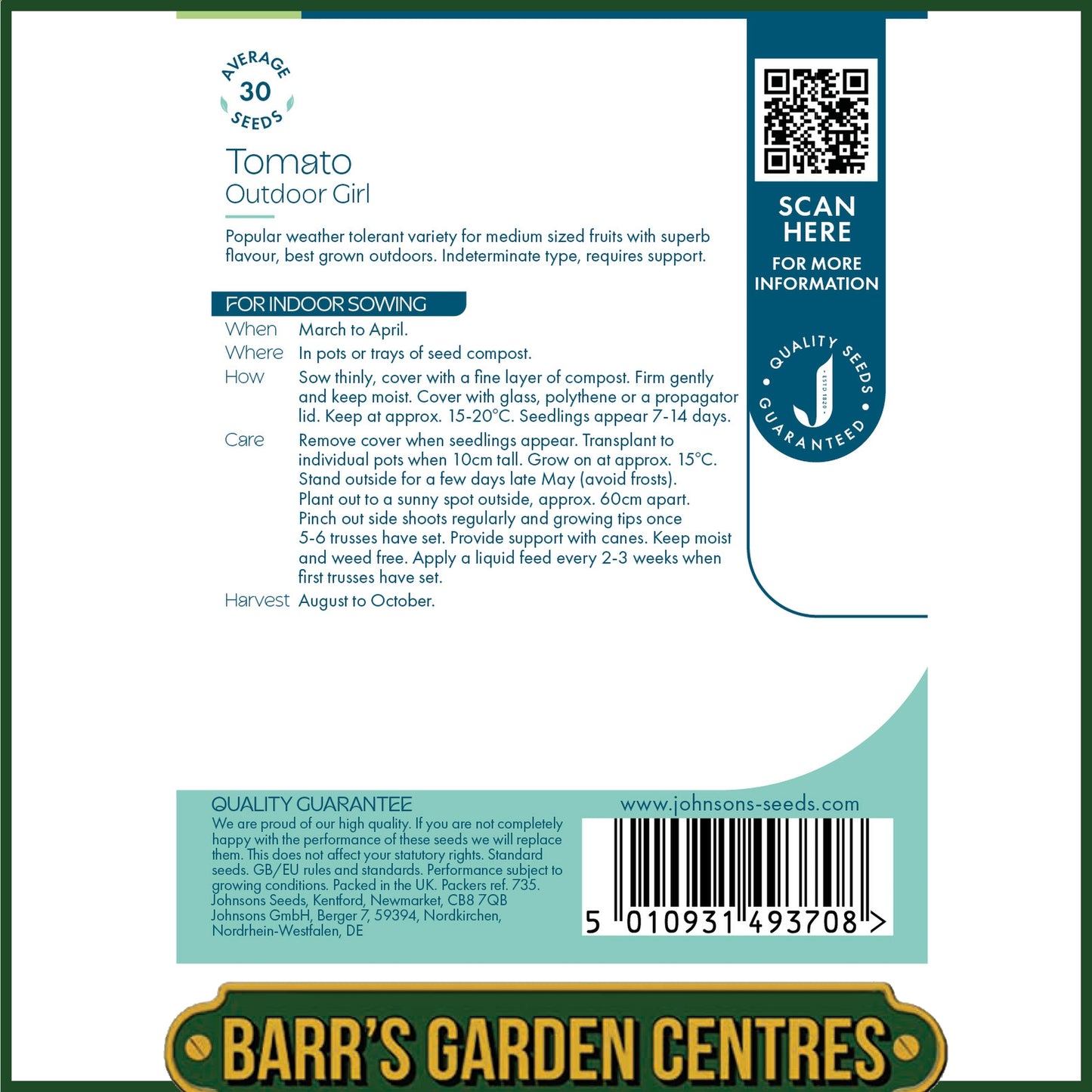 Johnsons - Tomato Outdoor Girl - 30 Seeds