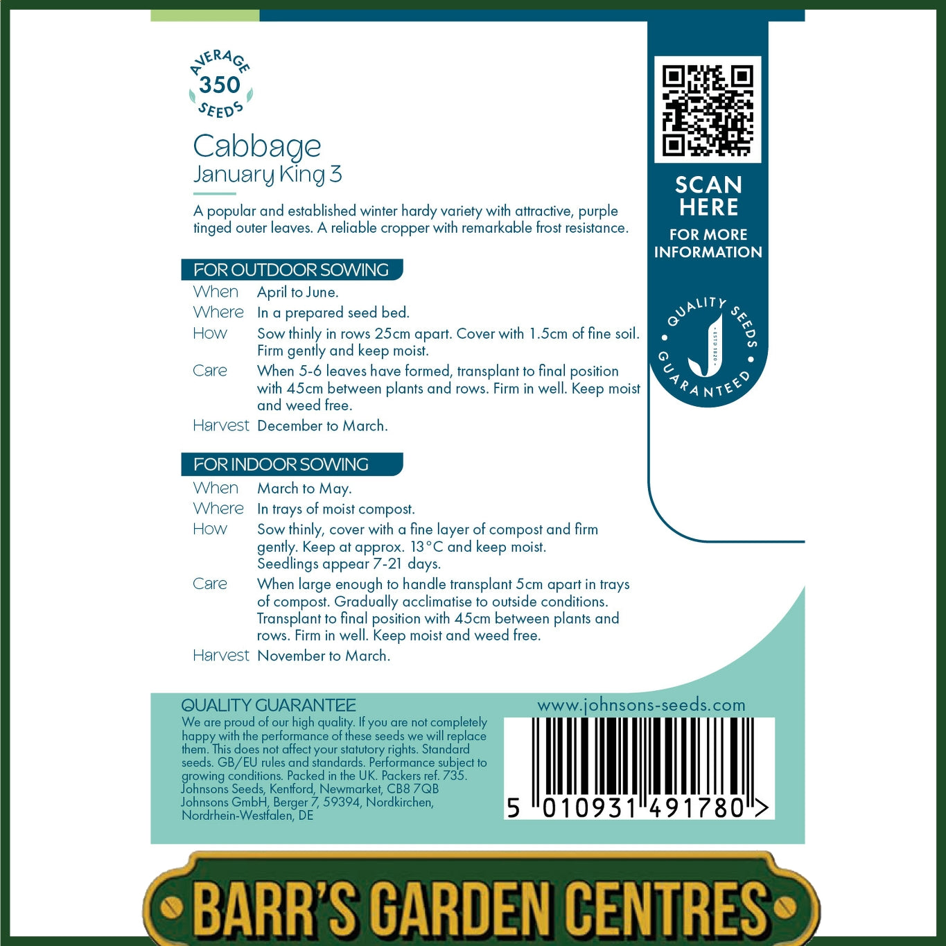 Johnsons - Cabbage January King 3 - 350 Seeds