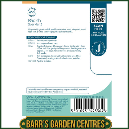 Johnsons -  Organic Vegetable - Radish Sparkler 3 - 450 Seeds