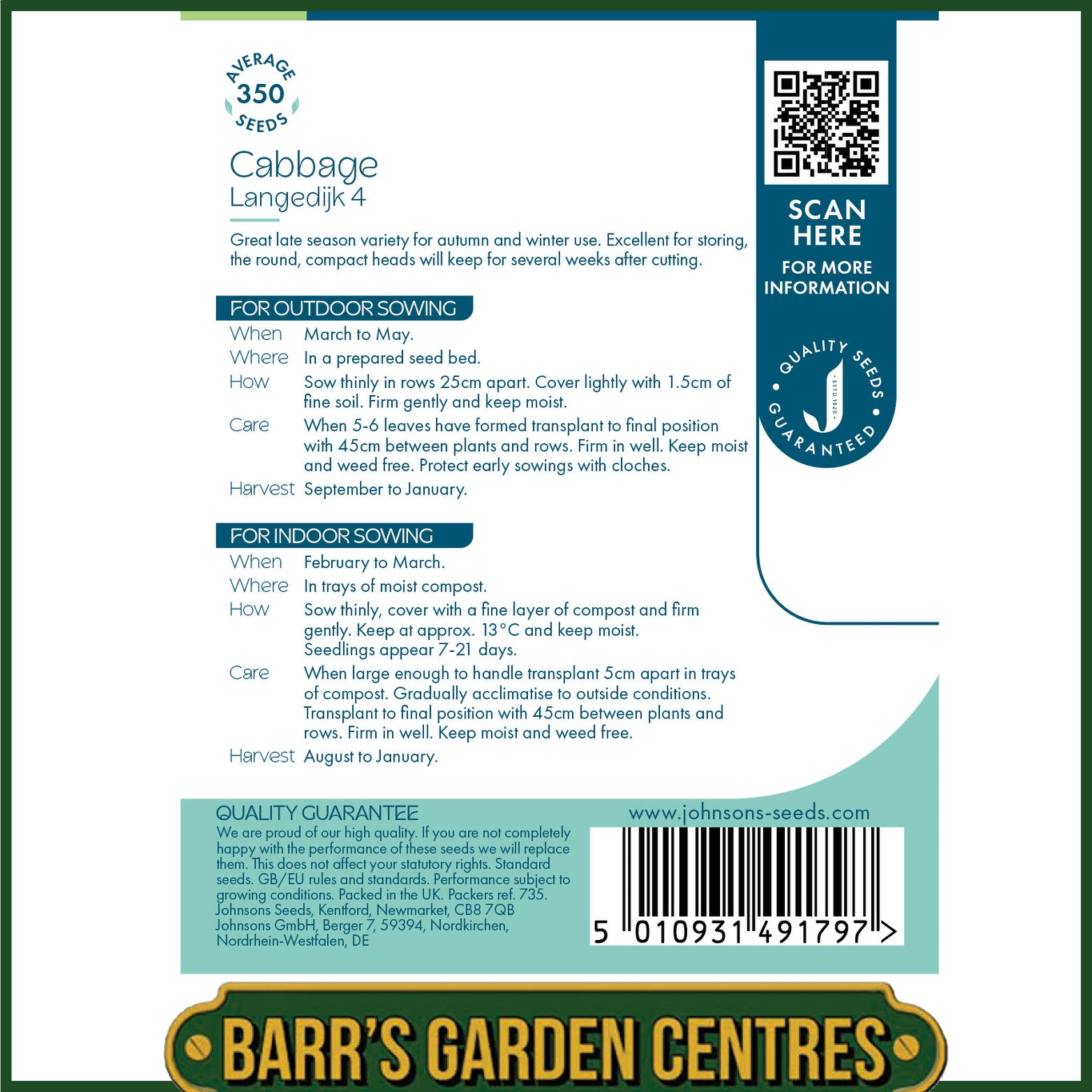 Johnsons - Cabbage Langedijk 4 - 350 Seeds