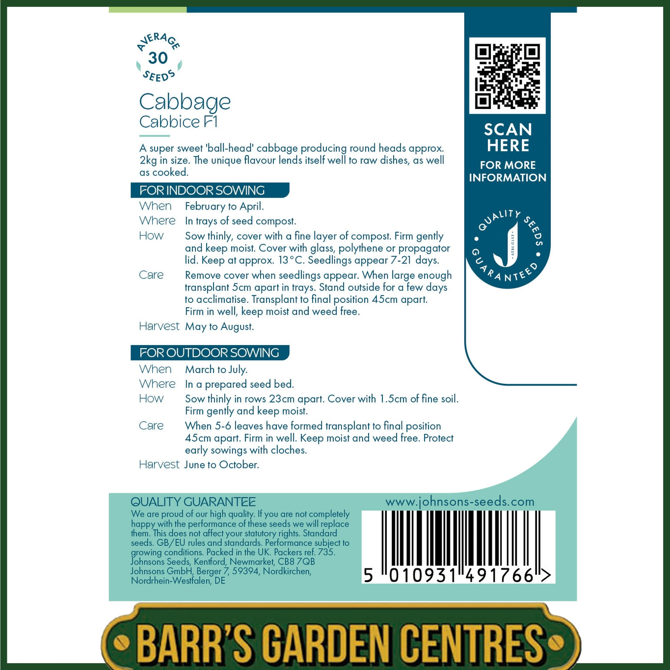 Johnsons - Cabbage Cabbice F1 - 30 Seeds