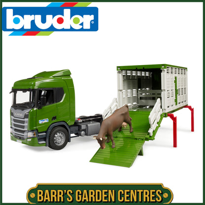 BRUDER Scania Super 560R Cattle transportation truck with 1 cattle
