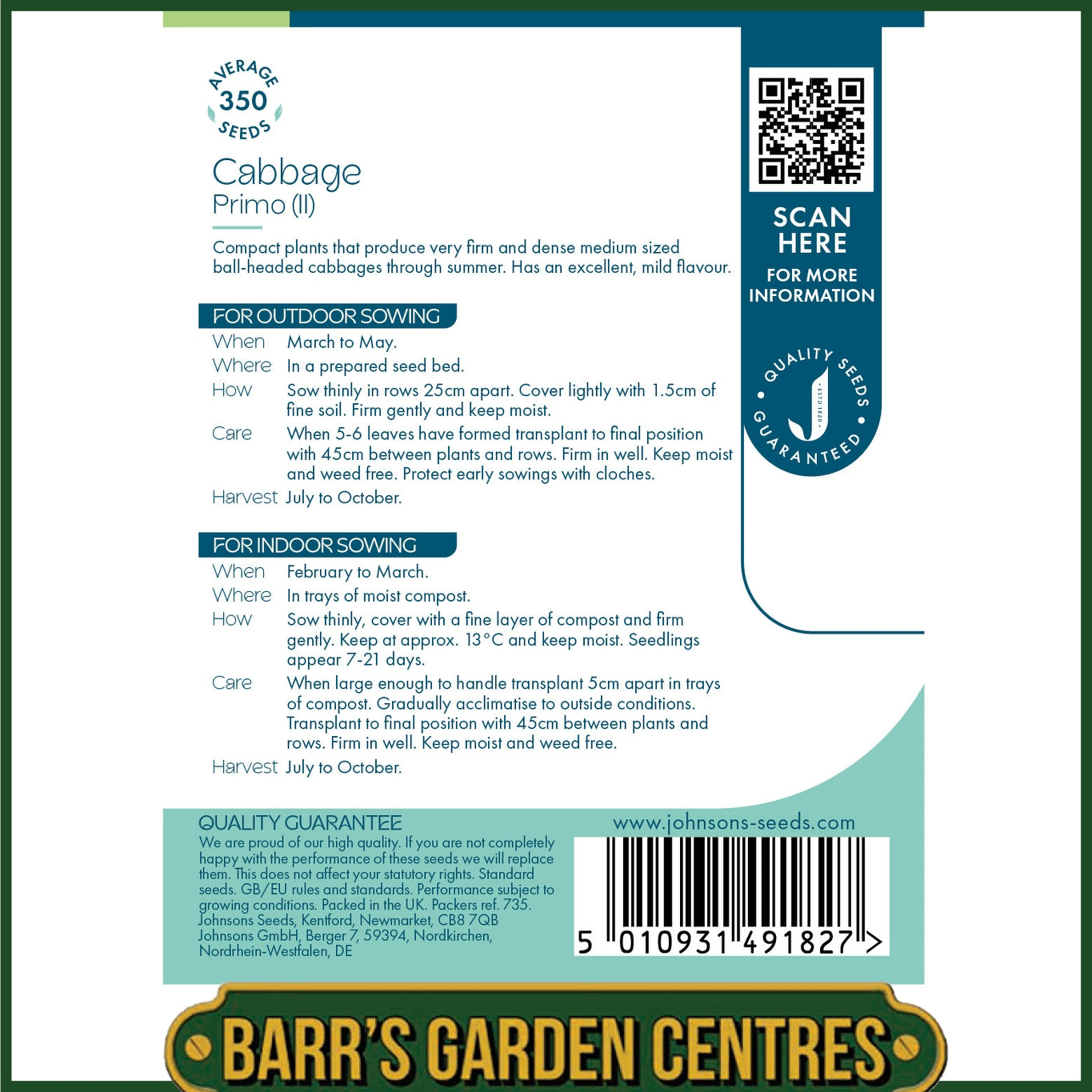 Johnsons - Cabbage Primo (ii) - 350 Seeds