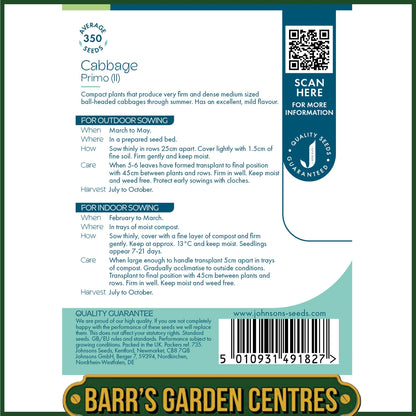 Johnsons - Cabbage Primo (ii) - 350 Seeds