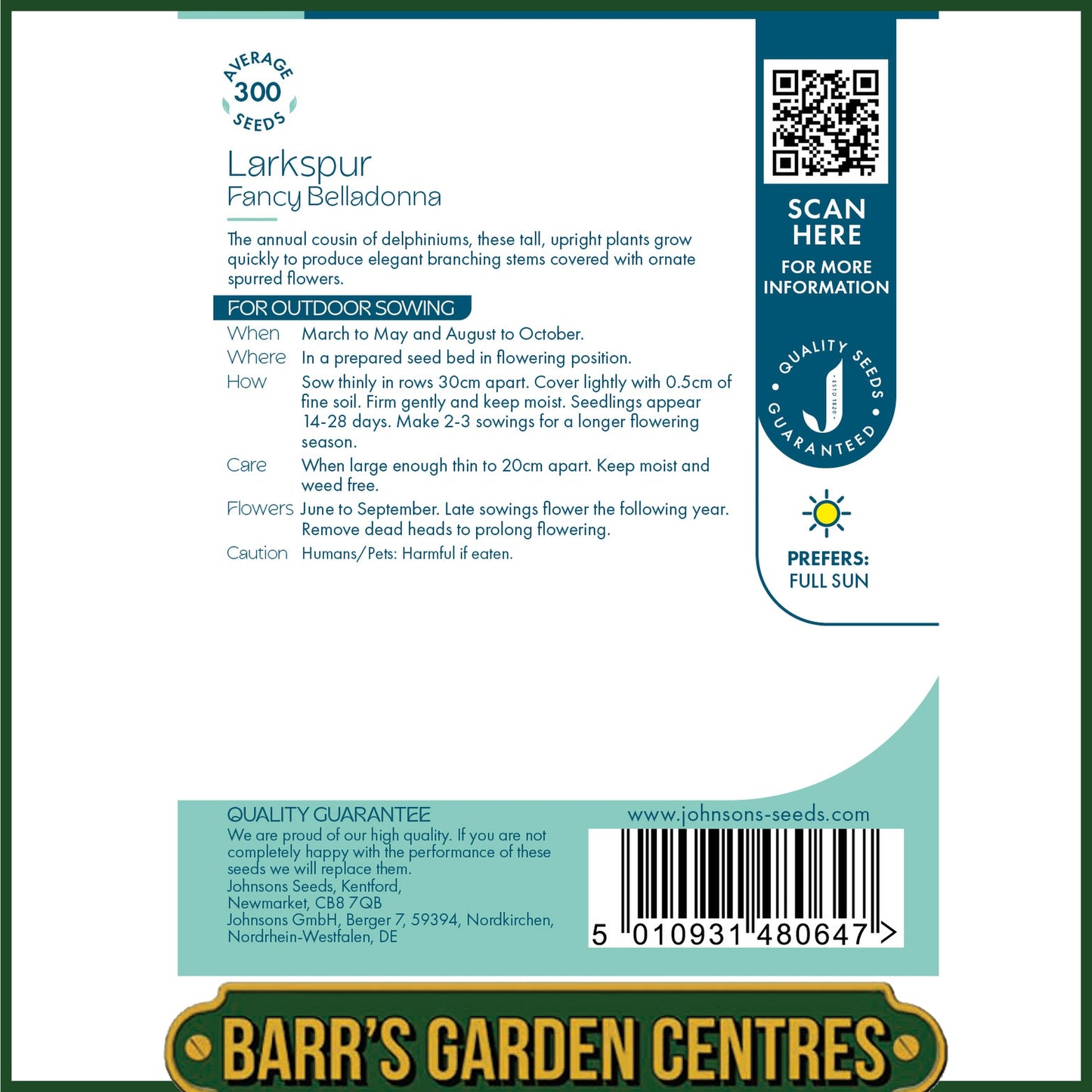 Johnsons - Larkspur Fancy Belladonna - 300 Seeds