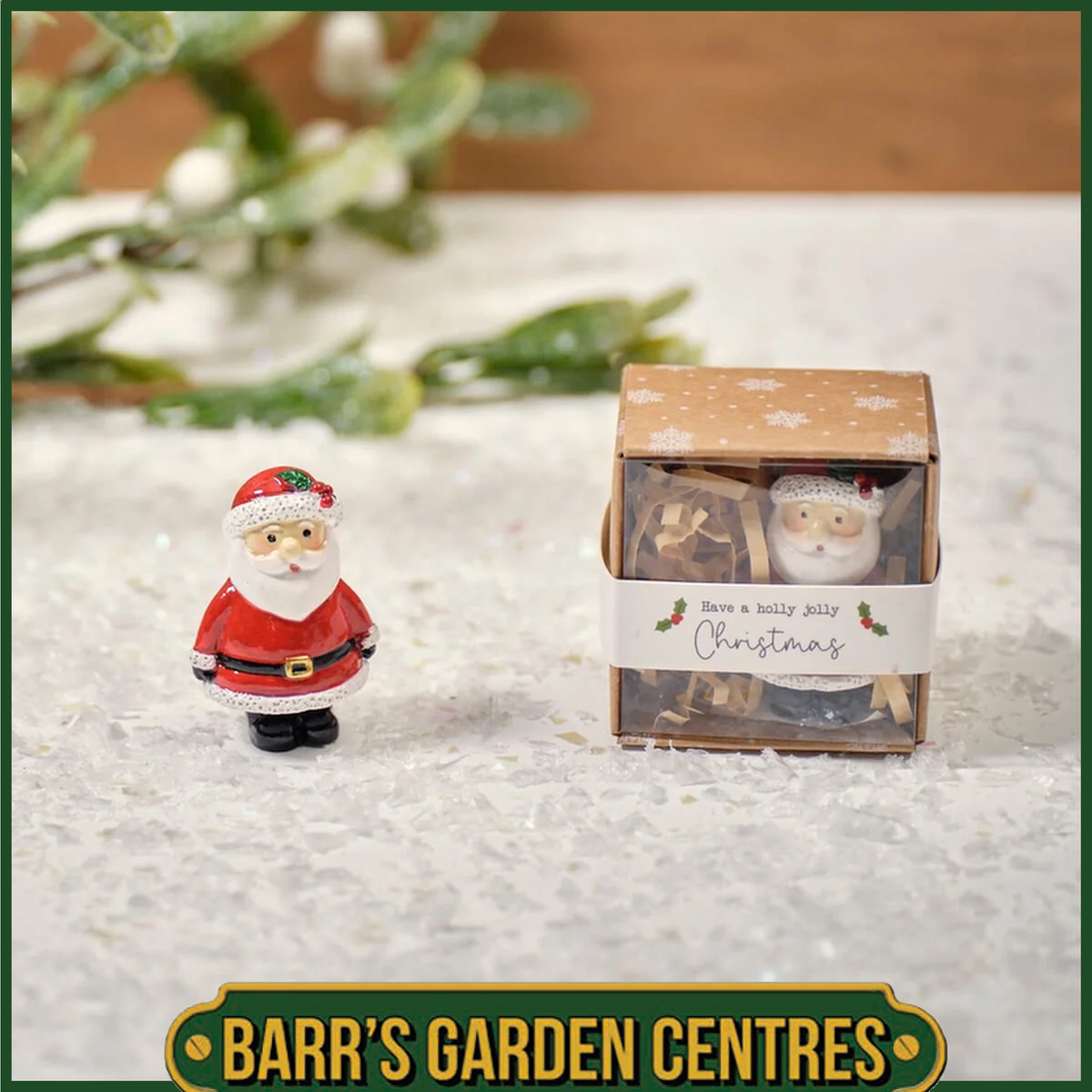 Christmas Tiny World Resin Father Christmas Keepsake Ornament With Gift Box