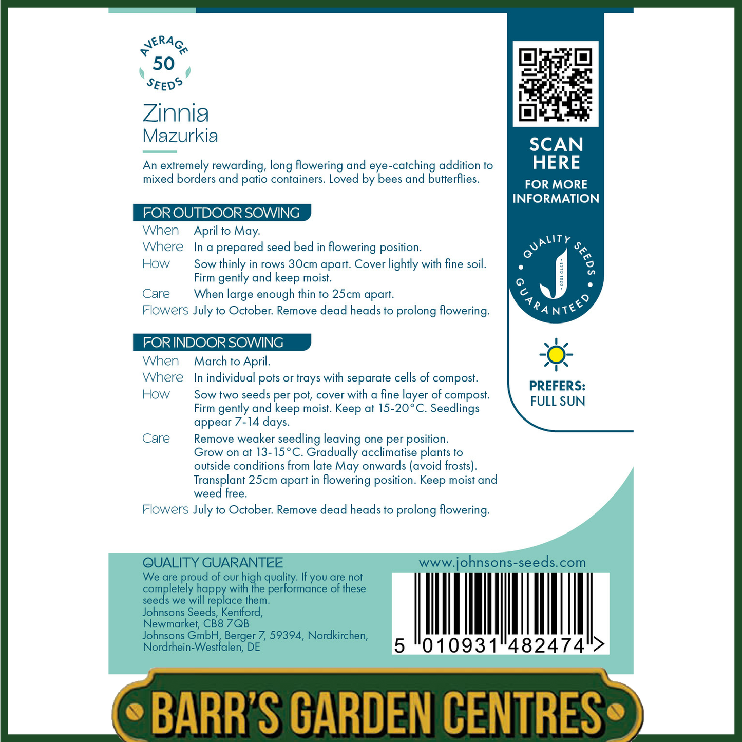 Johnsons - Zinnia Mazurkia - 50 Seeds