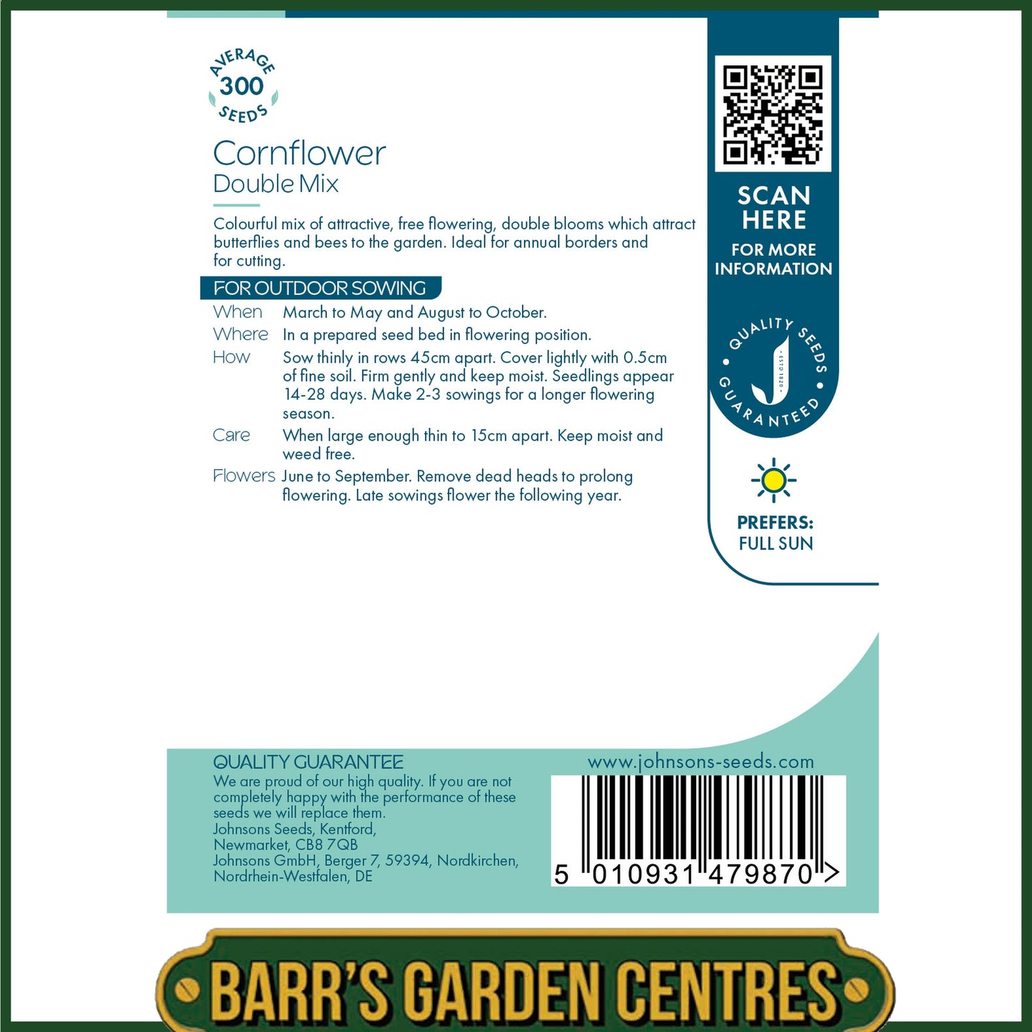 Johnsons - Cornflower Double Mix - 300 Seeds