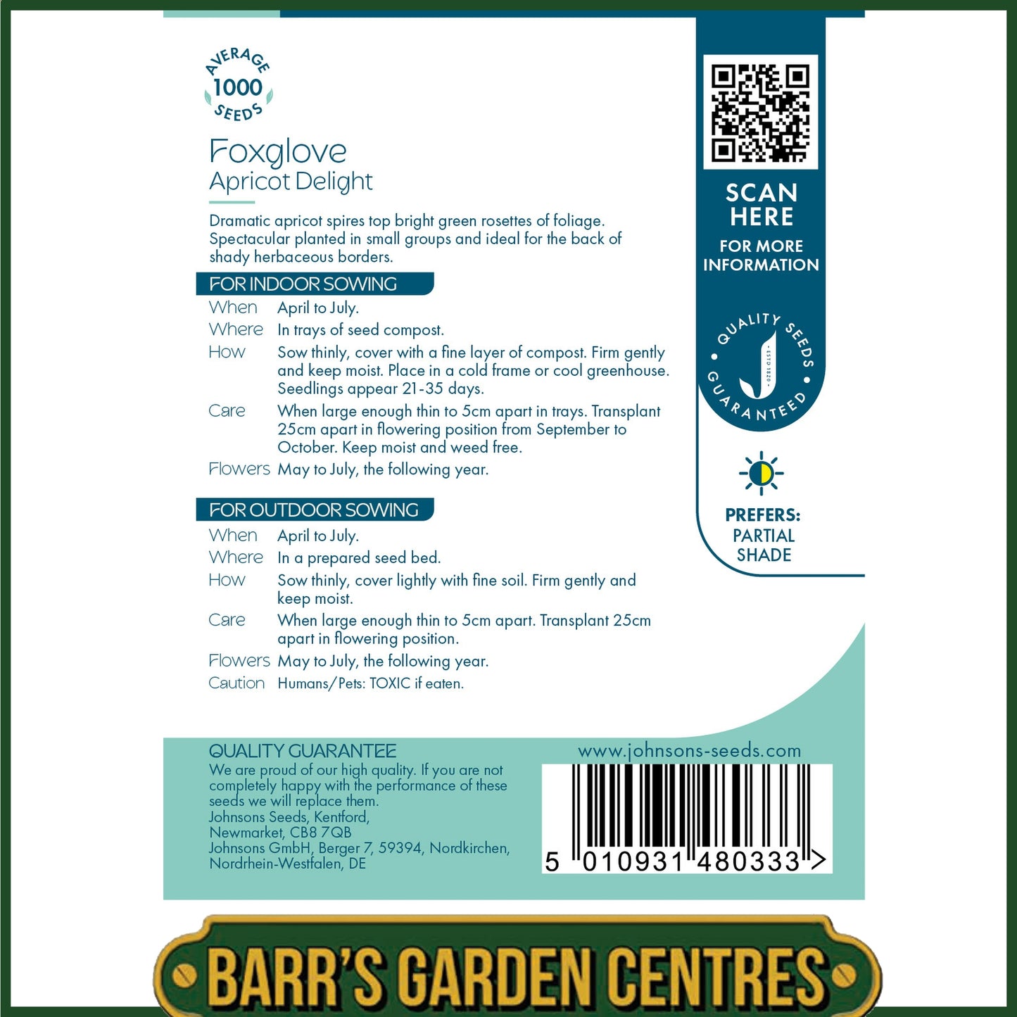 Johnsons - Foxglove Apricot Delight - 1000 Seeds