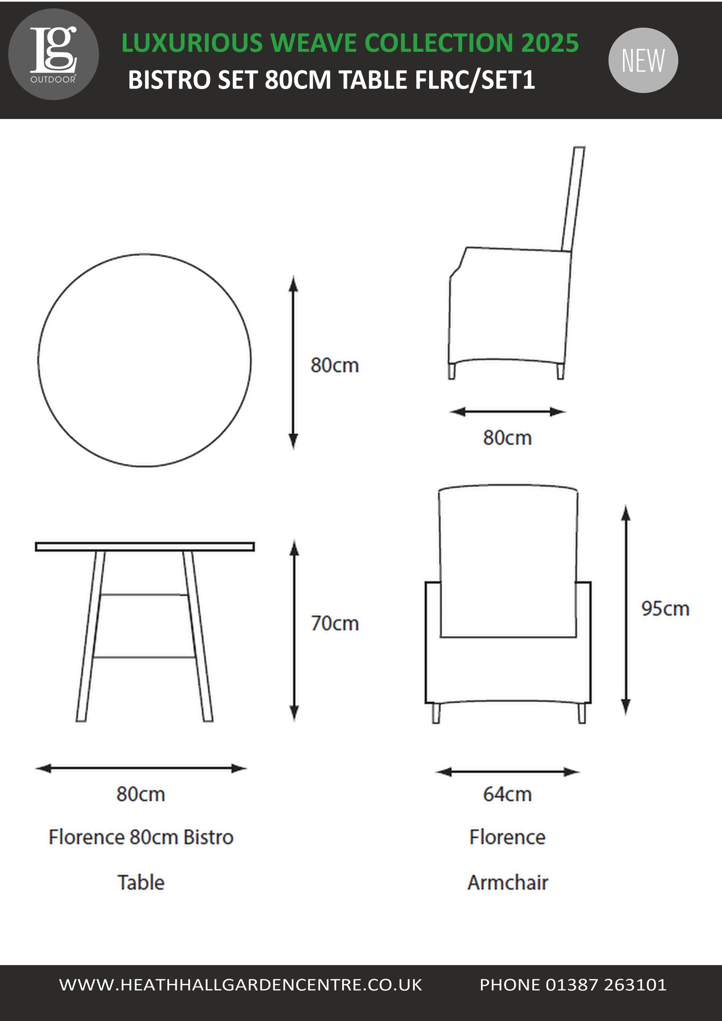 Florence 80cm Bistro Set