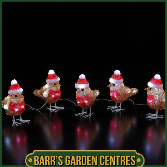 Noma Set of 5 Festive Robins in Hats Acrylic