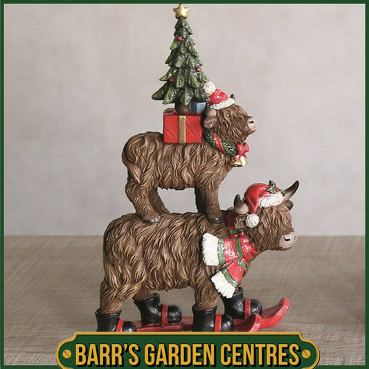 Straits Christmas Stacked Highland Cow 25cm