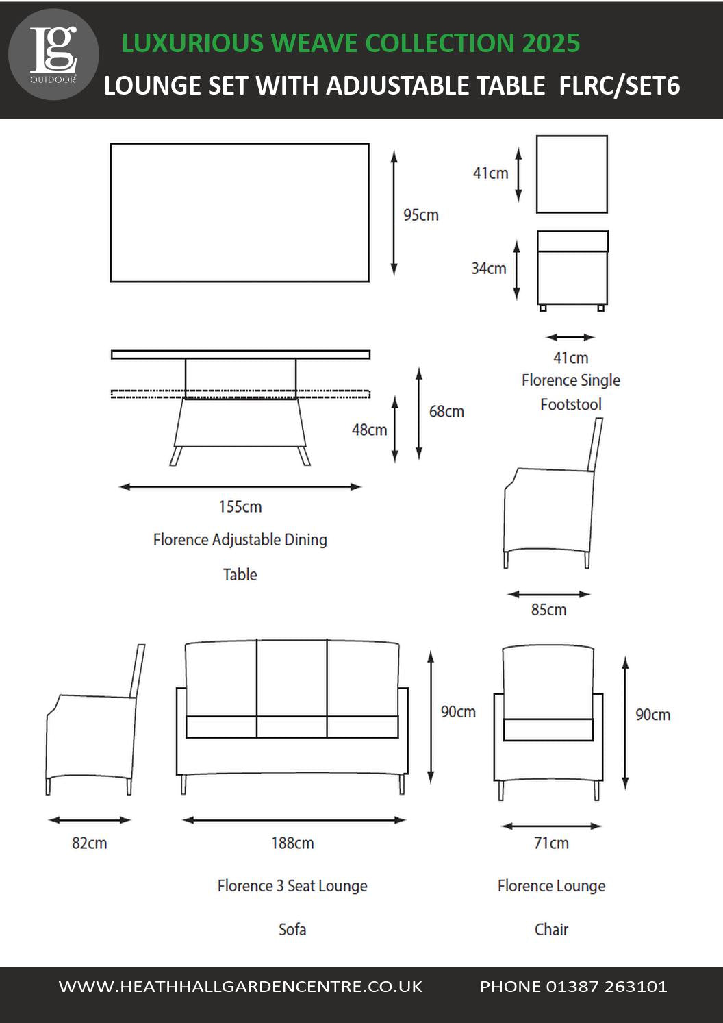 Florence Lounge Dining Set With Adjustable Table (Flrc-Set 6)