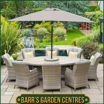Florence 8 Seat Oval Dining Set with Lazy Susan 3m Deluxe Crank and Tilt Parasol  -Set 4