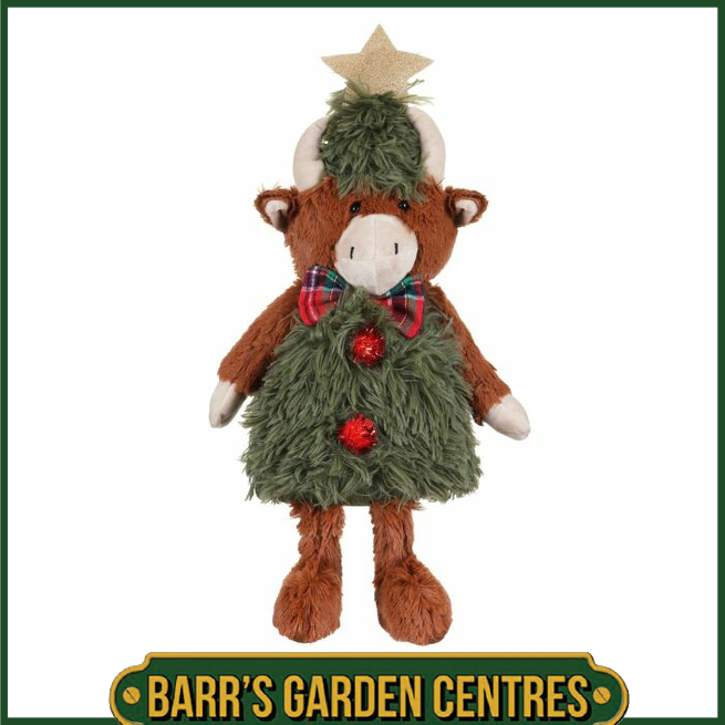 Standing Highland Cow with Christmas Tree Outfit Plush Ornament
