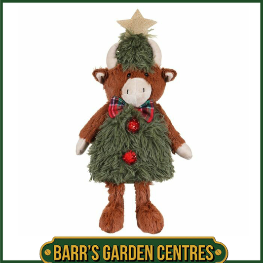 Standing Highland Cow with Christmas Tree Outfit Plush Ornament