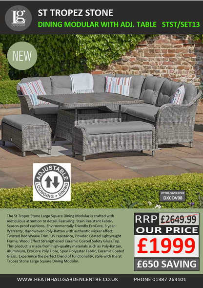 St Tropez Stone Modular Dining Set With Adjustable Table Set13