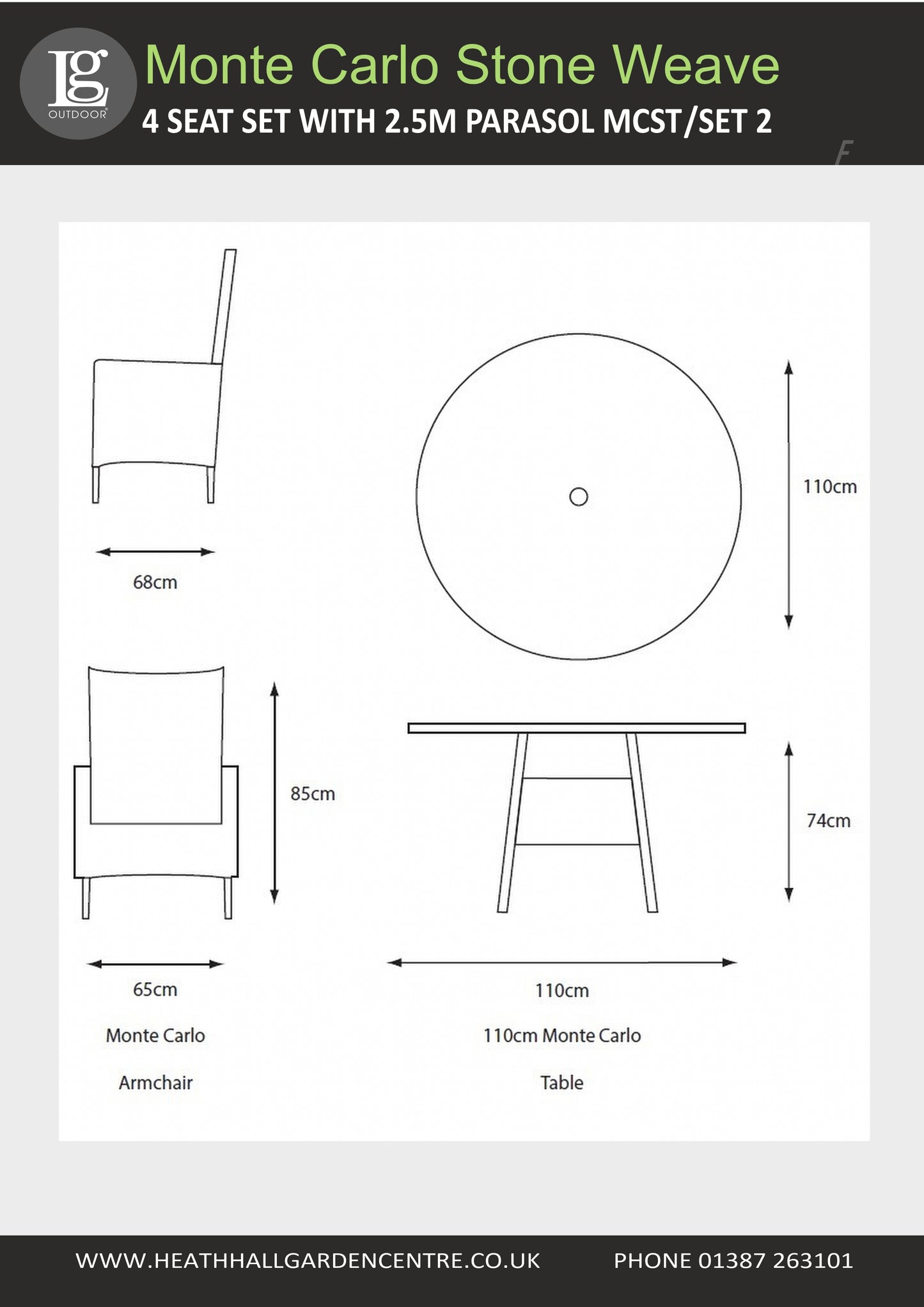 Monte Carlo Stone 4 Seat Dining Set with Parasol Set 2