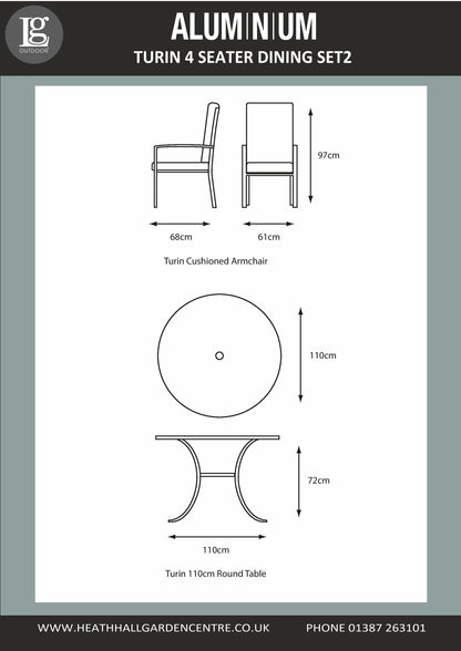 Turin Aluminium 4 Seater Dining Set