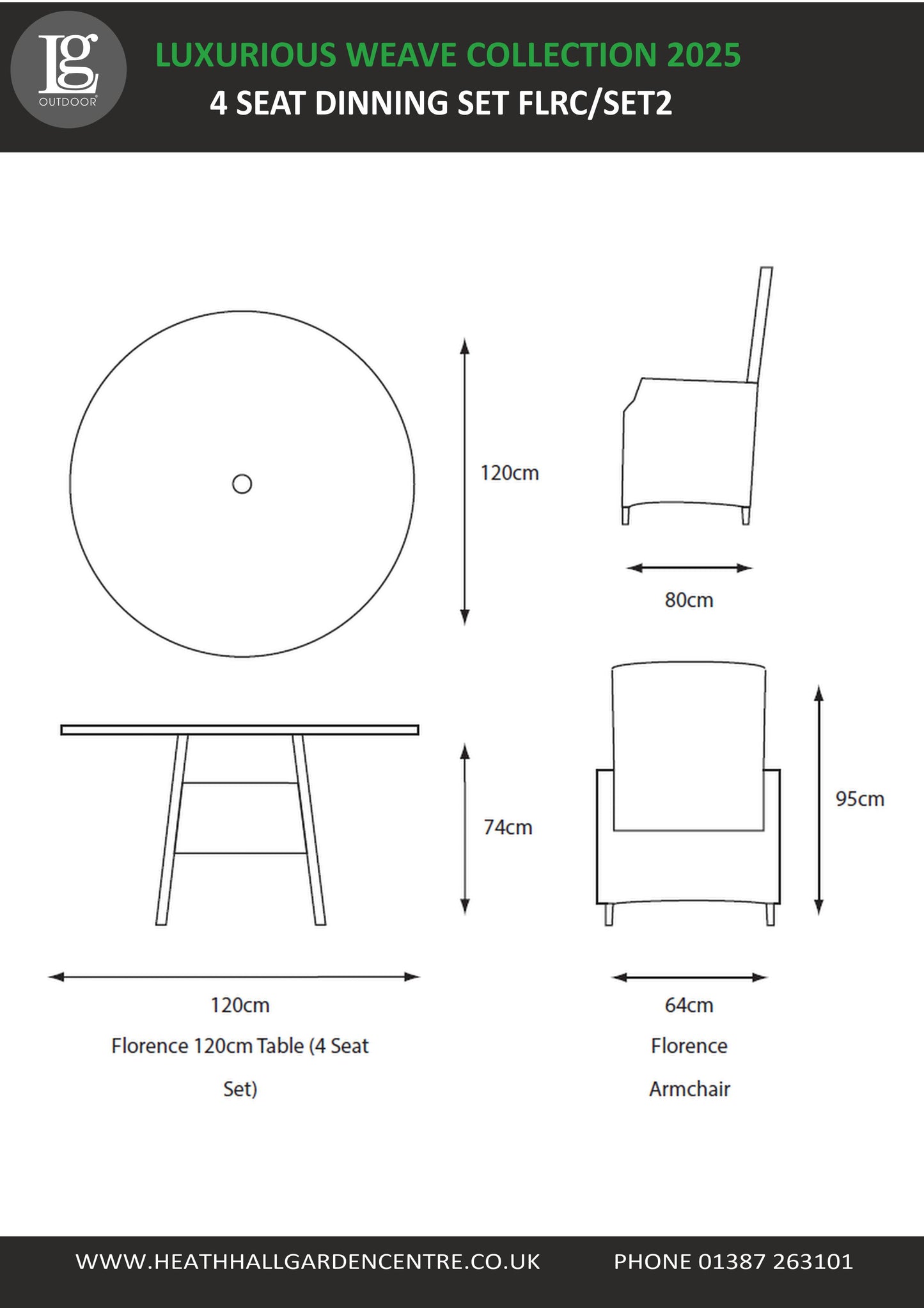 Florence 4 Seat Dining Set with  2.5m Deluxe Crank and Tilt Parasol  (Flrc-Set 2)