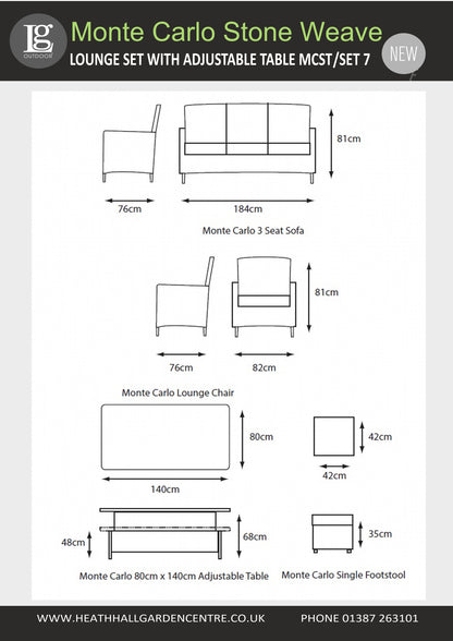 Monte Carlo Stone Lounge Set with Adjustable Table Set 7