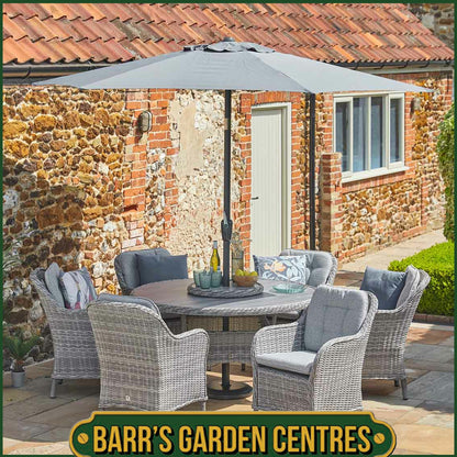 St Tropez Stone 8 Seat Dining Set with Lazy Susan and  3m Crank & Tilt Parasol Set 3