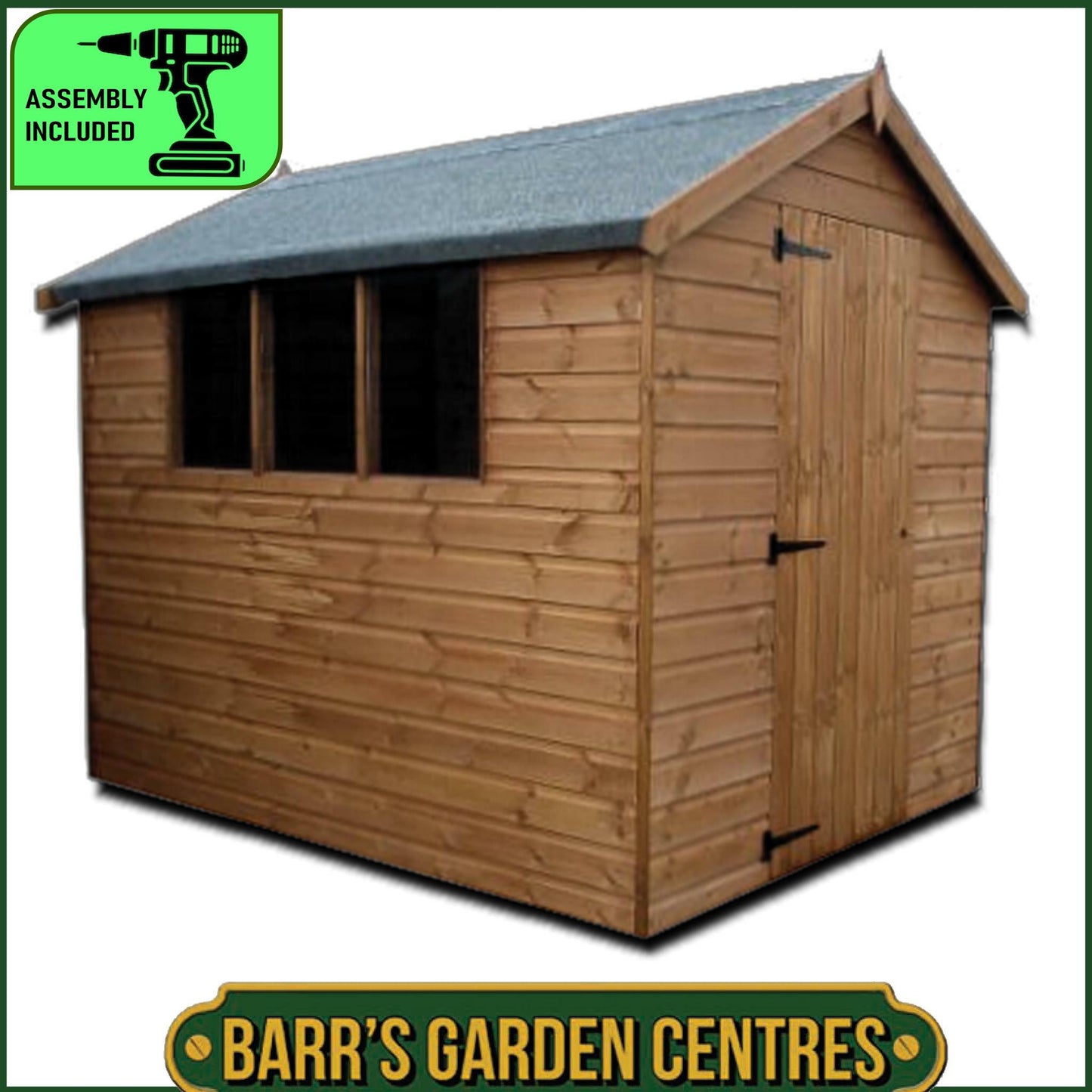 Standard Apex Shed Upgraded to 18mm Cladding - Delivered & Professionally Assembled (Includes Bearers)